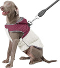 Detachable Hooded Dog Coat with Harness for Large Dogs,Super Warm Fleece Puppy Jacket for Cold Winter Doggie Coats,Red XXL
