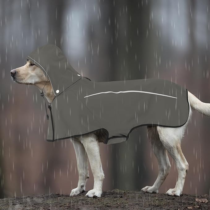 Mile High Life Dog Raincoat, Adjustable Waterproof Pet Rain Jacket, Reflective Hooded Poncho for Small Medium Large Dogs, Lightweight Breathable Pet Rain Coat (Dark Gray,L Chest 26"-33")