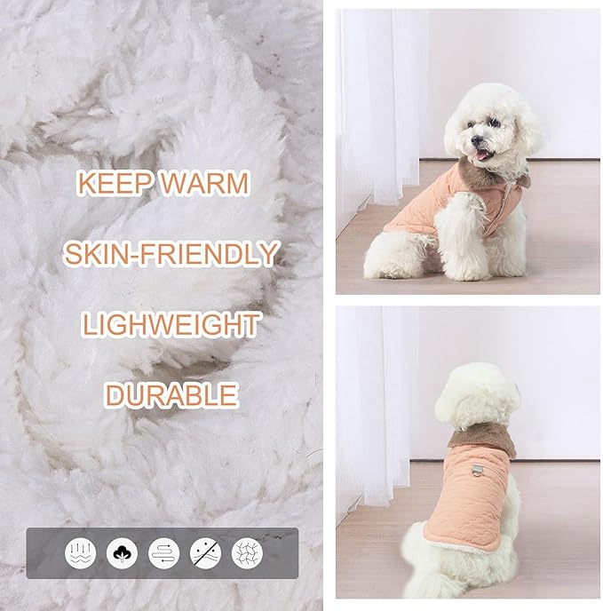 BEAUTYZOO Winter Dog Coat with Harness Built in, Warm Dog Puffer Jacket Vest Padded Fleece Cold Weather Coats Windproof Waterproof Snow Jackets Clothes for Small Medium Puppy, Pink M