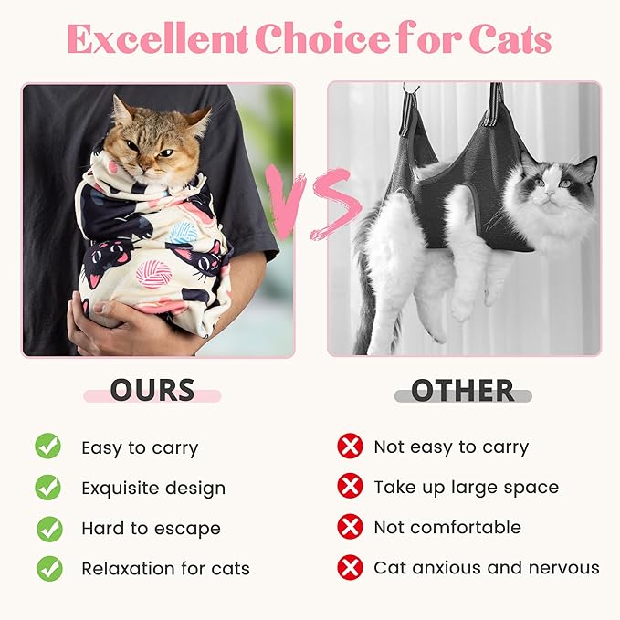 27.6“ Cat Wrap for Cutting Nails Self-Adherent Fabric Cat Wrap for Grooming Cat Restraint for Nail Clipping Anti-Escape Cat Calming Wrap Within 15lbs
