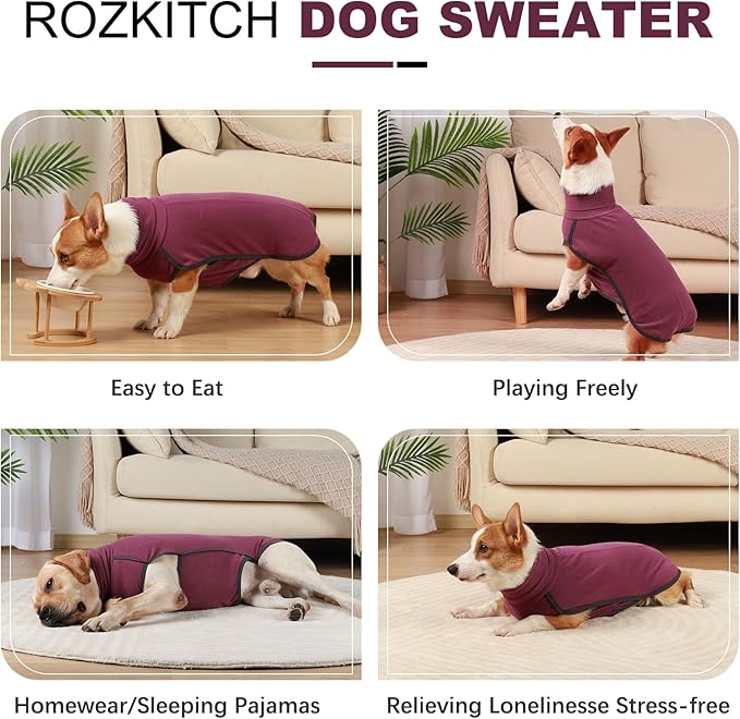 ROZKITCH Turtleneck Dog Pajamas for Large Dogs, Pet Windproof Warm Cold Weather Jacket Vest Cozy Jumpsuit Apparel Outfit Clothes for Walking Hiking Travel Sleep Red 3XL