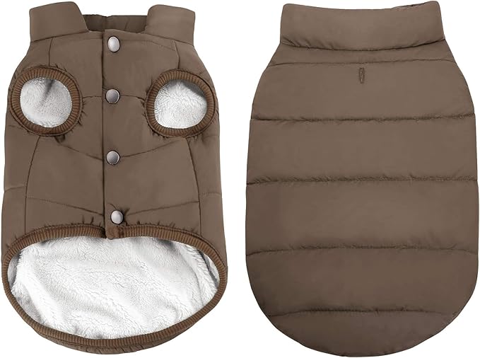 ASENKU Dog Winter Coat - Waterproof Windproof Dog Jacket, Warm Snowproof Doggie Puffer Vest for Cold Weather, Lightweight Snow Coats for Small Medium Large Dogs (2XL, Coffee)