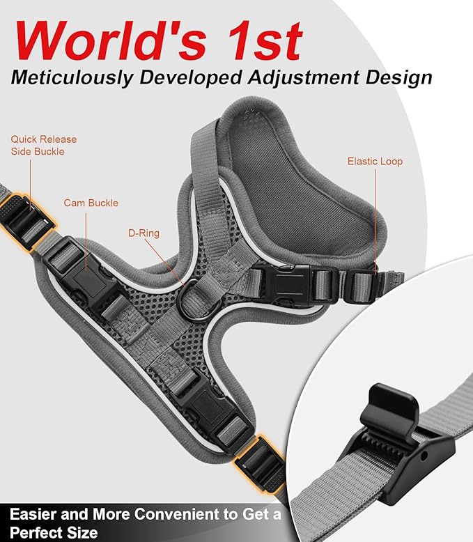 Cat Harness and Leash for Walking Escape Proof Soft Adjustable Cat Leash Breathable Comfortable Vest Easy to Wear Kitten Harness for Outdoor Travel Grey S