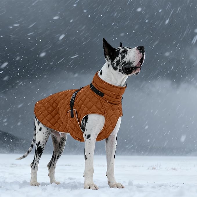 Kuoser Dog Coat Warm Fleece Lining Turtleneck Dog Jacket with Harness Built-in, Adjustable Windproof Cold Weather Coats with Quick Release Buckle Pet Winter Snowsuit for Extra Small Dogs, Khaki XS