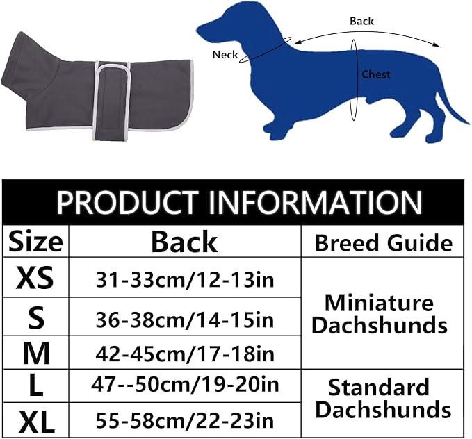 Geyecete Dachshund Sweater - Padded Fleece Lining, High Collar Dog Jacket, Adjustable Sizes - Gray-XS