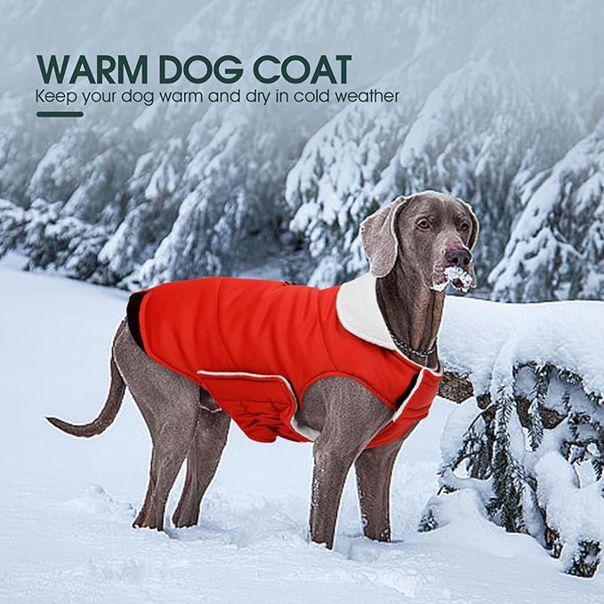 Kuoser Dog Coat Small, Cold Weather Reflective Waterproof Dogs Jacket with Warm Fleece Lining, Turtleneck Dog Winter Coat with Zipper, Doggy Snow Jacket Pet Coats for Small Medium Large Dogs, Red S