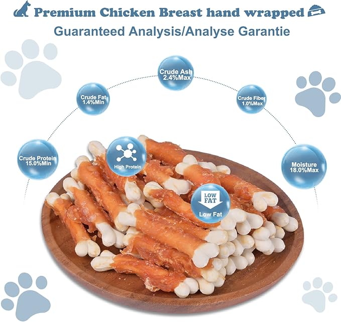 Dog Chews Puppy Training Teeth Clean Snacks Chicken Wrapped Calcium Bone Rawhide Free Dog Treats 1 lb/454g