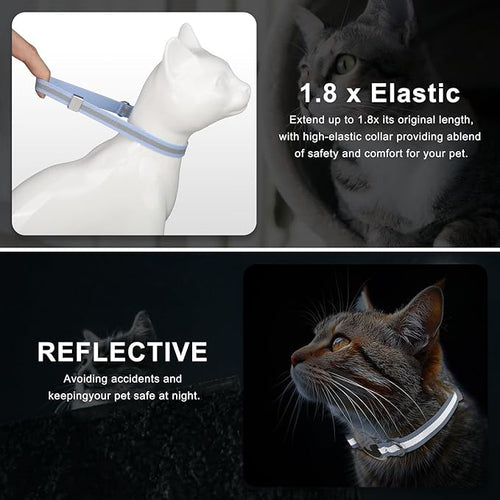 AirTag Cat Collar, Ultra Elastic Cat Tracker Collar with Apple Air Tag Holder, [Lightweight][Scratch Resistant] Stepless Adjustable GPS Pet Collar for Cats Kittens [Blue]