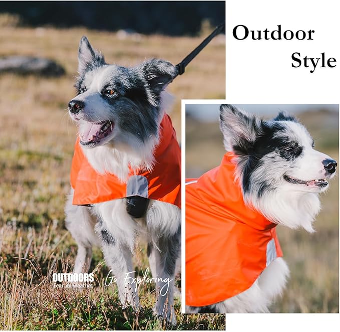 Dog Water-Repellent Raincoat Jacket, Lightweight Reflective Waterproof Clothes for Small Medium Large Dogs, Outdoor for Fall & Spring (Orange, M)