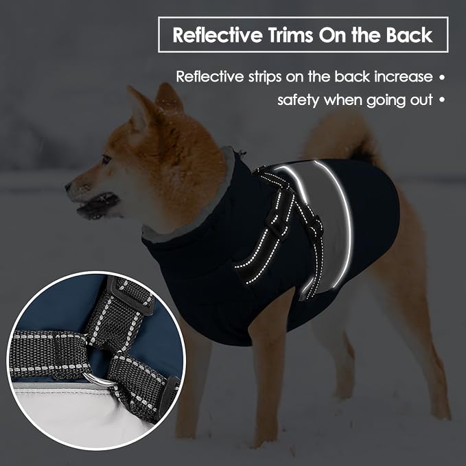 SUNFURA Small Dog Coat with Harness Built in, Warm Dog Jacket Winter with Zipper On Back, Waterproof Pet Snow Jacket Snowsuit Pet Sweater Clothes for Schnauzer, Yorkshire Terrier, Navy Blue S