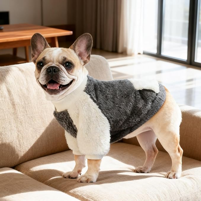 LESYPET Dog Sweater for Small to Medium Dogs, Fleece Lining Puppy Sweatshirt in Winter, Warm Puppy Clothes Pullover Jumper, Grey XX-Large