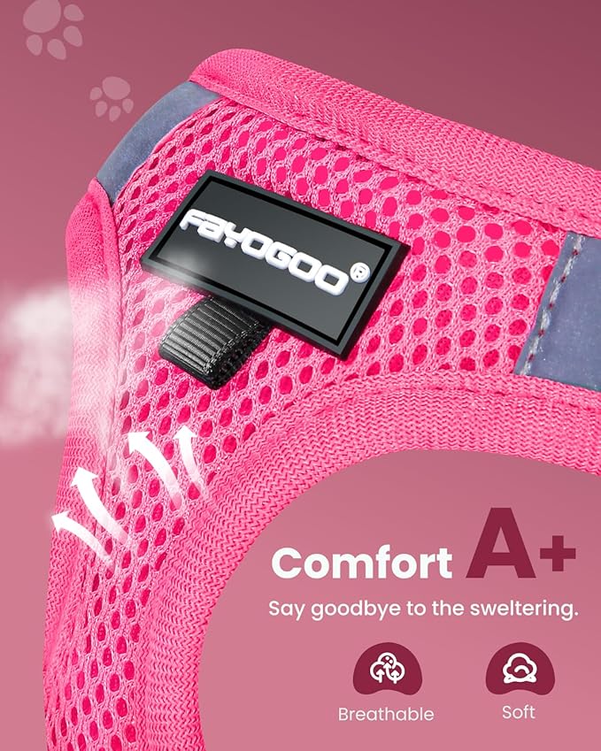 FAYOGOO Cat Harness and Leash Set | Upgrade Step-in Escape Proof Harness | Lightweight Soft Vest, No-Choke Design for Walking, Travel, Camping (Pink)