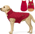 azuza Dog Jacket for Medium Dogs Waterproof & Windproof Dog Coat for Small Dogs with Thick Fleece, High Collar with Leash Hole, Adjustable Velcro & Elastic Belly, Red 2XL