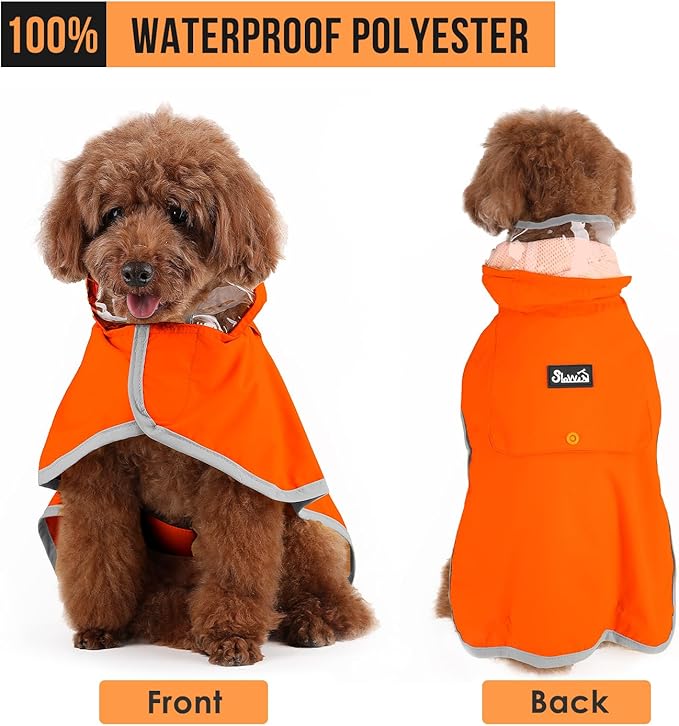 SlowTon Dog Raincoat, Adjustable Dog Rain Jacket Clear Hooded Double Layer, Waterproof Poncho with Reflective Strip Straps and Storage Pocket for Small Medium Large Dogs Puppies(OR XXL)