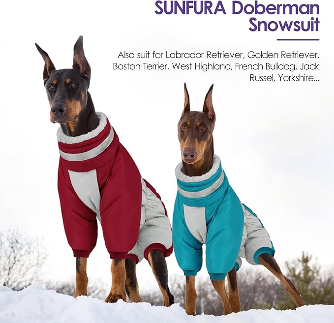 SUNFURA Full Body Dog Coat - Warm Fleece Jacket for Small Dogs, Turtleneck Winter Coats with Harness, Reflective Dog Snowsuit Windproof Puffer Jackets with Legs for Pug, Jack Russel, Turquoise S