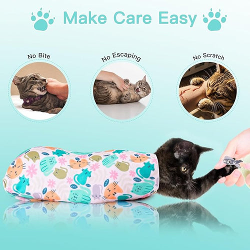 27.6" Cat Grooming Wrap, Cat Wrap for Cutting Nails, Self-Adherent Fabric Wrap for Cats, Cat Burrito Wrap Anti-Scratch, Anti-Escape, Multifunctional Swaddle Wrap Pet Tool (Swan, X Large)