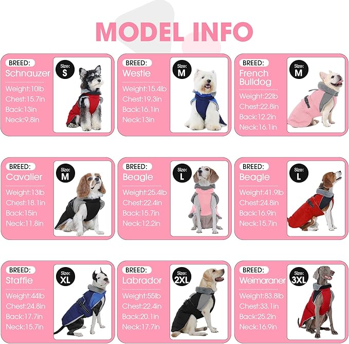 Nanaki Dog Coat Jacket for Large Dogs Winter Waterproof, Warm Fleece Lining Furry Collar Large Dog Jacket with Leash Hole, Reflective Cold Weather Pet Jacket Outdoor Walking Hunting,Easy On Pink 3XL
