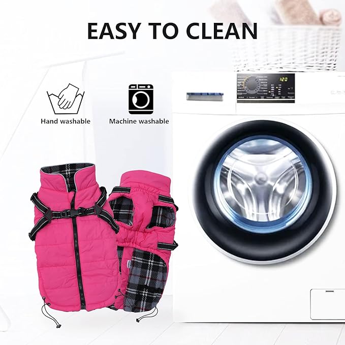 Winter Warm Coat Geyecete Waterproof Jacket with Harness Traction Belt,Pet Outdoor Jacket Dog Autumn and Winter Clothes for Medium, Small Dog-Pink-M