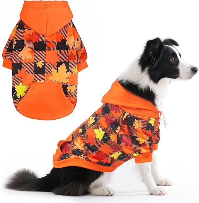 PUPTECK Fall Winter Dog Hoodie Pet Sweatshirt Soft Warm Clothes Fleece Lined with Hat for Small Medium Large Dogs, Pocket Design, Brown L