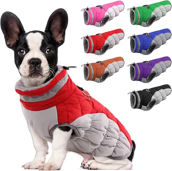 Lelepet Dog Coat Warm Dog Winter Coat Waterproof Dogs Jacket with Harness Built in Reflective Pet Fleece Vest Zip-Up Cold Weather Coats for Small Dogs Turtleneck & Windproof Coats Yorkie Red S