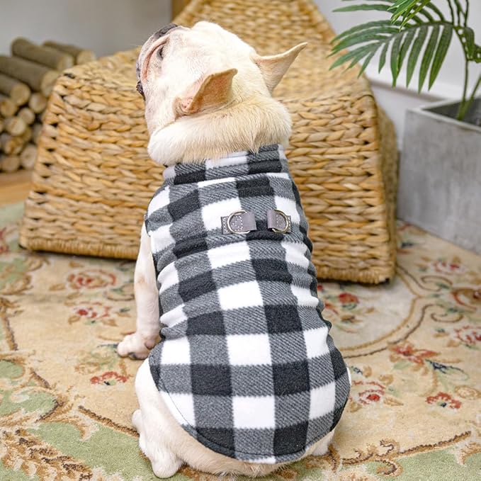 BEAUTYZOO Small Dog Sweater Fleece Vest Winter Jacket, D-Ring Leash Attachment for XS S Puppy Medium Sized Breeds Dogs, Cold Weather Dog Clothes Windproof Keep Warm, Classic White Plaid XS