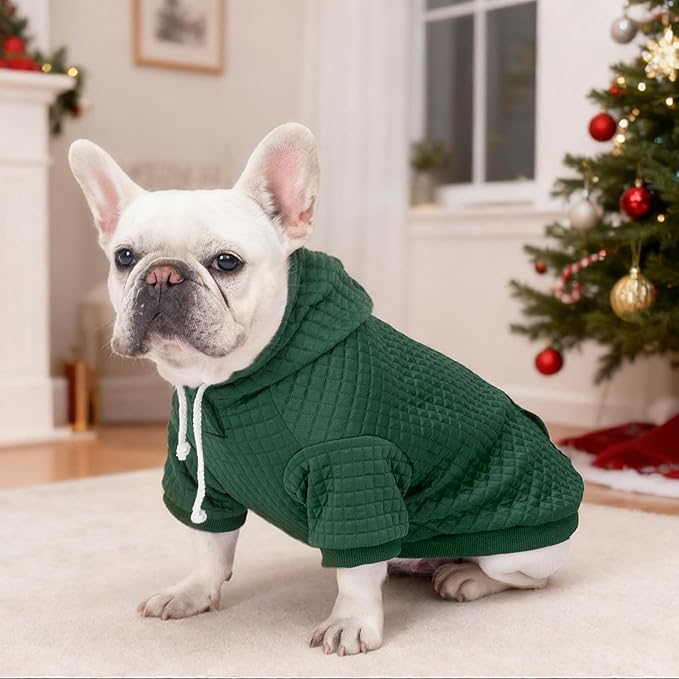 2 Pack Dog Hoodie Sweaters for Small Medium Dogs Warm Dog Clothes for Large Dogs Soft Waffle-Like Laminated Sweatshirt Bulldog (Dark Green+Wine Red, XXL (Back: 26",Chest: 34.5", Neck: 25"))