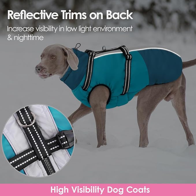 AOFITEE Dog Coat, Warm Dog Jacket with Harness Built-in, Waterproof Medium Dogs Cold Weather Coat with Zipper, Reflective Fleece Lined Pet Snow Jackets for Pug, Jack Russell, Boston Terrier, M