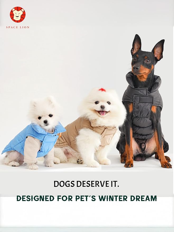 SPACE LION Dog Puffer Jacket, Down Winter Coat, Durable Outdoor Coat for Cold and Windy Conditions, Waterproof, Lightweight Jacket, Adjustable Fit for Small, Medium, Large Dogs(Red,12/M)
