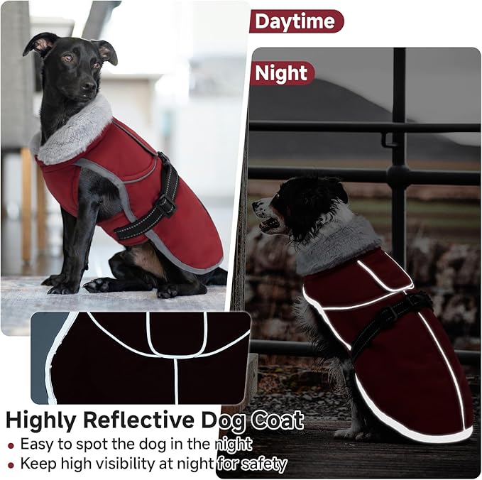 Lelepet Warm Dog Winter Coat Reflective Dog Jacket Fleece Vest Waterproof Windproof Cold Weather Coats with Adjustable Buckle Plush Turtleneck Pet Snowsuit for Small Medium Large Dogs,Yorshire,S