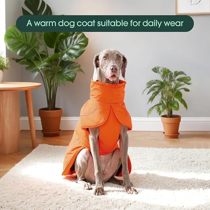 Kuoser Dog Jacket, Dog Coats for Large Dogs, Winter Waterproof Big Doggie Vest, Reflective Dogs Cold Weather Coat, Windproof Turtleneck Pet Puffer Jacket Snowsuit Clothes with Harness Hole