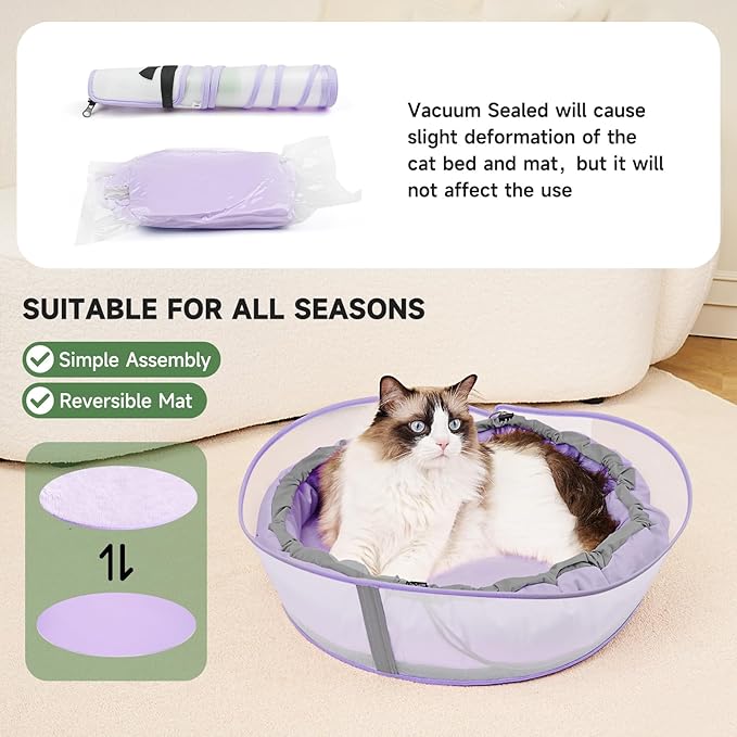 Cat Beds for Indoor Cats, Round Dog Bed for Small Dogs, Puppy, Kitten -Soft Plush Washable Cat Bed Calming with Protective Shield (Purple，21 Inches)