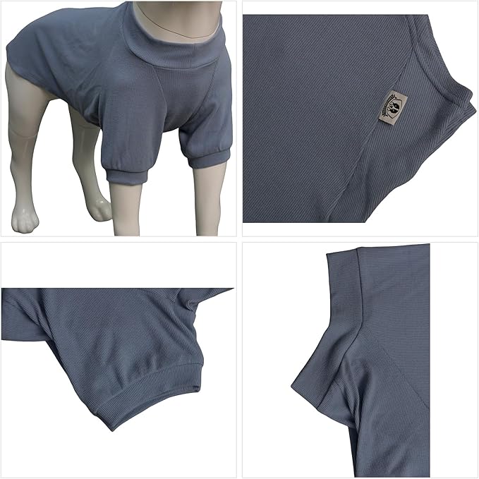 Lovelonglong Ribbed Dog T-Shirt Cotton Knitted Dog Sweaters for All Season Pet T-Shirts for Large Medium Small Dogs Grayish Blue M