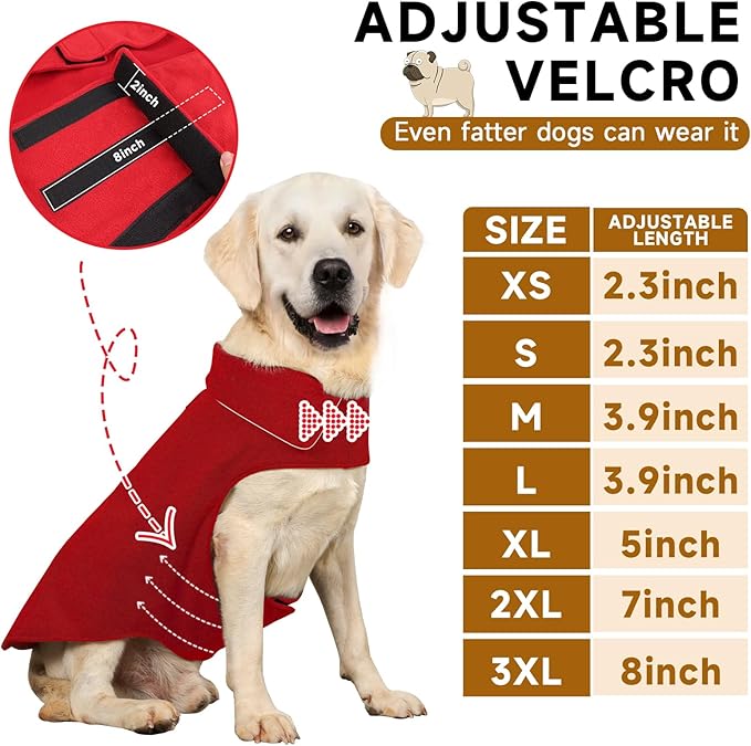 Fleece Dog Coat Pet Jacket Reflective for Cold Weather for Extra Large to Small Pets(Red,2XL)