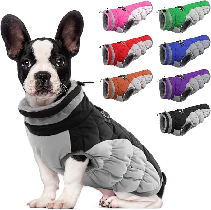 Lelepet Dog Coat Warm Dog Winter Coat Waterproof Dogs Jacket with Harness Built in Reflective Pet Fleece Vest Zip-Up Cold Weather Coats for Small Dogs Turtleneck & Windproof Coats Chihuahua Black XS