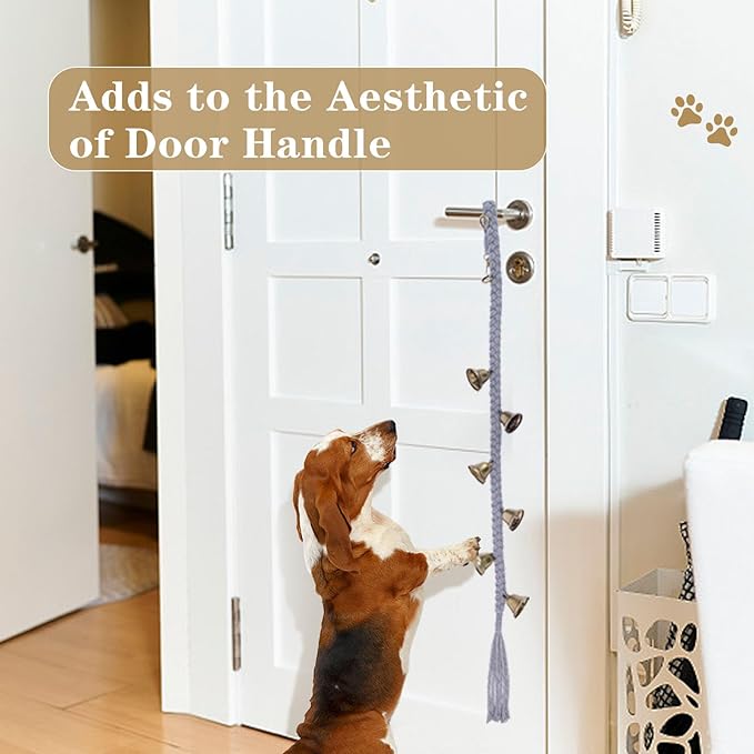 2 Pack Dog Bells for Door Potty Training, Handwoven Cotton Rope Dog Doorbell with 6 Extra Loud Bells, Adjustable Dog Door Bells for Small Medium Large Dogs to Ring to Go Outside, Grey