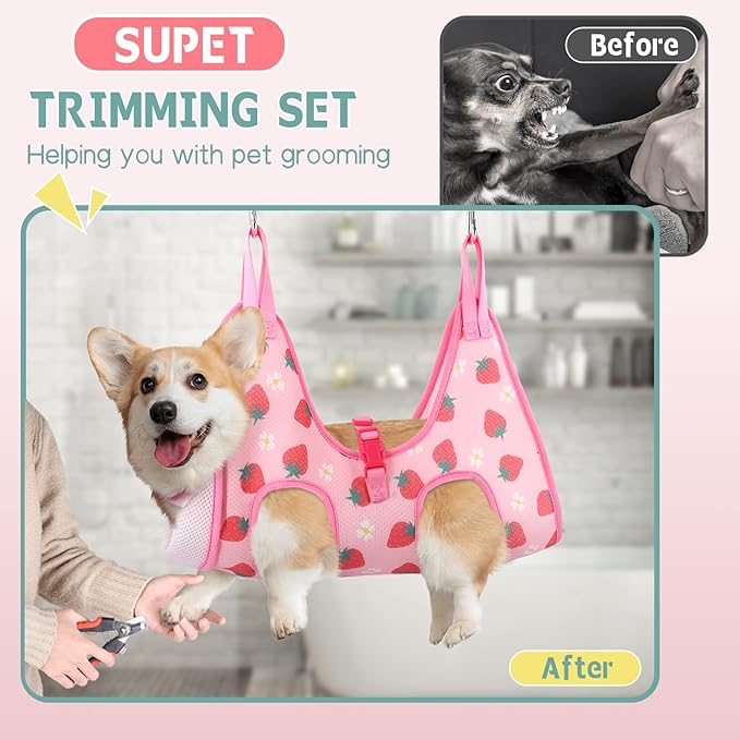 Supet Cat Grooming Hammock, Dog Hanging Harness for Nail Trimming Doorframe, Pet Holder Restraint for Clipping Nails, Pet Hoist Sling for Cutting Nails, Ear & Eye Cleaning, Medicine at Home (XS)