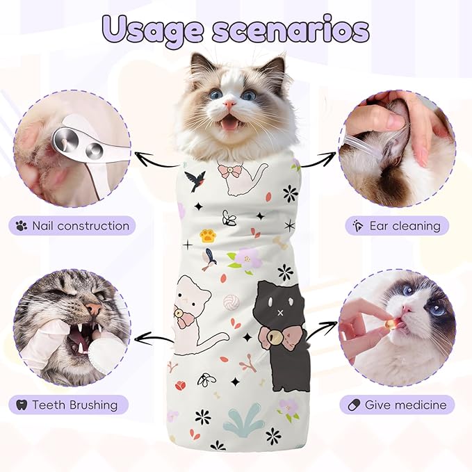 27.6"Cat Grooming Wrap (for nail trimming and veterinary care) - Large-Scale Anti-Escape Cat Containment Device- Multifunctional pet grooming essential, (C2 Suitable for 15 lbs)