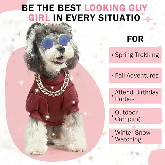 SCENEREAL Dog Hoodie Sweaters for Small Medium Large Size Dogs, Fleece Dog Sweatshirt with Hat and Pocket,Soft Cold Winter All Weather Dog Clothes for S to XL Sized Dogs, Burgundy XL