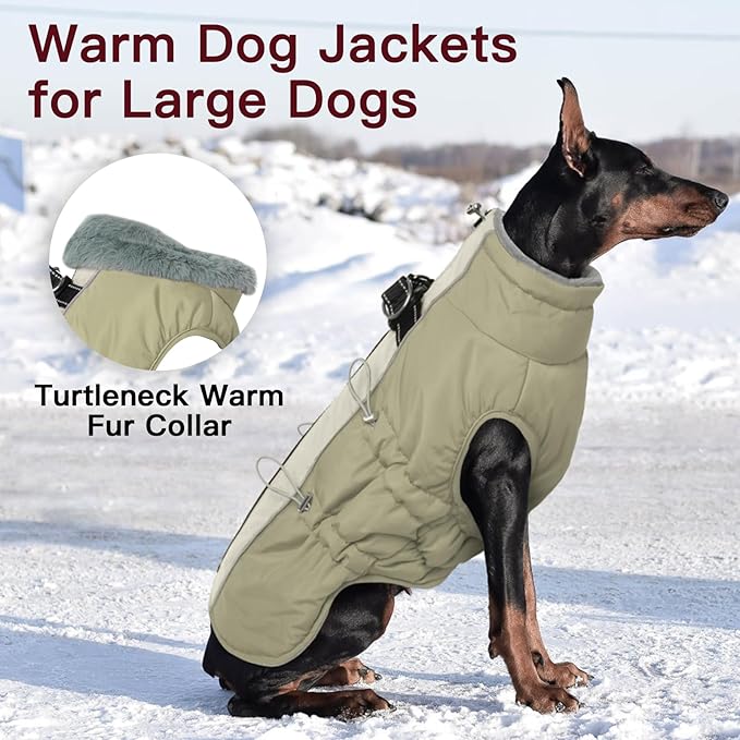 Dog Coat for Large Dogs, Dog Winter Jacket-X Large Warm Zip Up Snowsuit Dog Harness Vest Reflective Water-Resistant Dog Coat Dog Snow Jacket for Large Dogs Beagle, Corgi, Apricot