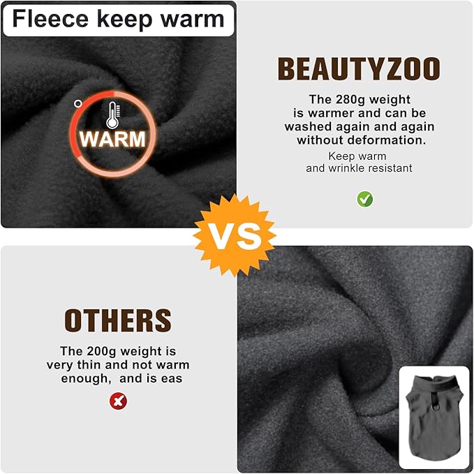 BEAUTYZOO Dog Fleece Vest Sweater Winter Jacket for Small and Medium Dogs with D-Ring Leash Cold Weather Coat Hoodie for XS S M Dogs Boy or Girls