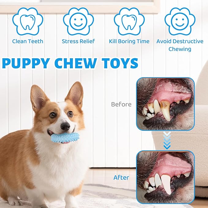 5 Pack Dog Chew Toys for Puppy Cute Blue Dog Toys Puppy Dog Toys for Teething Soft Durable Interactive Chew Toy for Small Dogs Light Blue