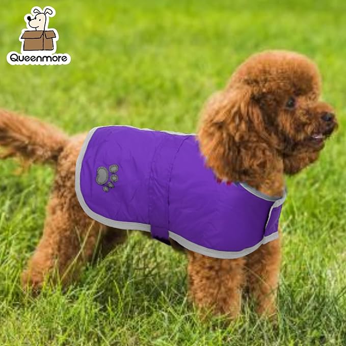 Queenmore Dog Winter Coat, Cold Weather Fleece Jacket for Dogs, Waterproof Reflective Reversible, for Small, Medium and Large Dogs (Purple, M)