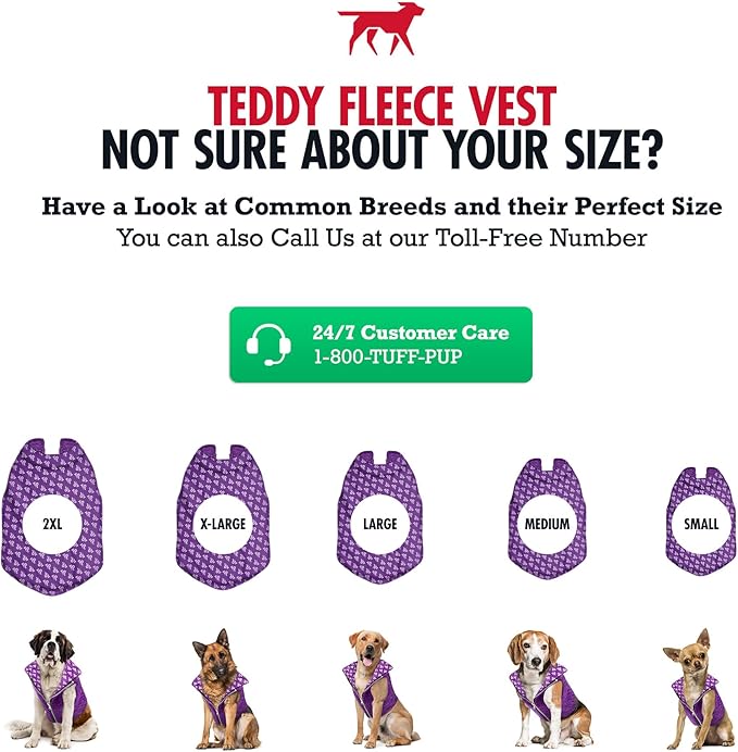 Tuff Pupper Reversible Fleece Sweater Vest for Dogs | Lightweight Comfortable Insulated Jacket | Front Zip Closure | Machine Washable | Built-in Leash Hole | Sizes for All Breeds (Medium, Purple)