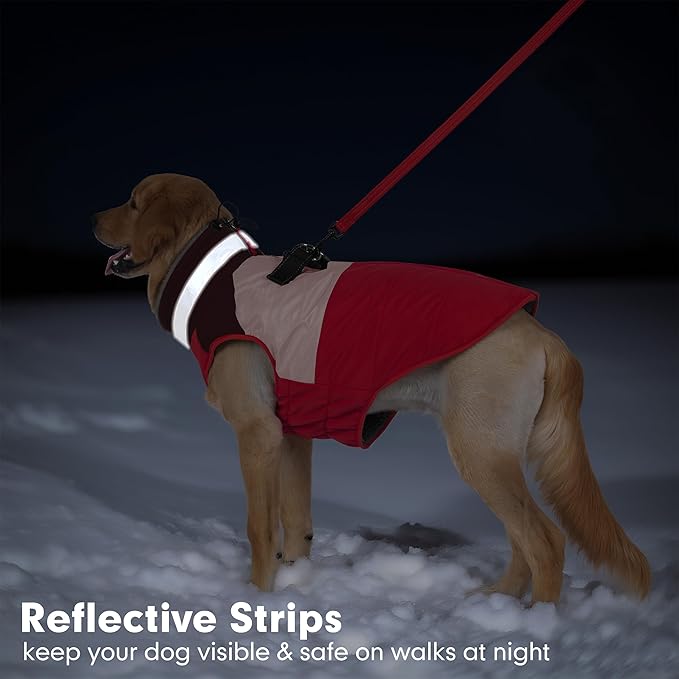 azuza Dog Coats for Large Dogs Waterproof Dog Coat with Reflective Strips and Harness Built in Warm Fleece Dogs Winter Coat Windproof with Back Zipper, Red 3XL