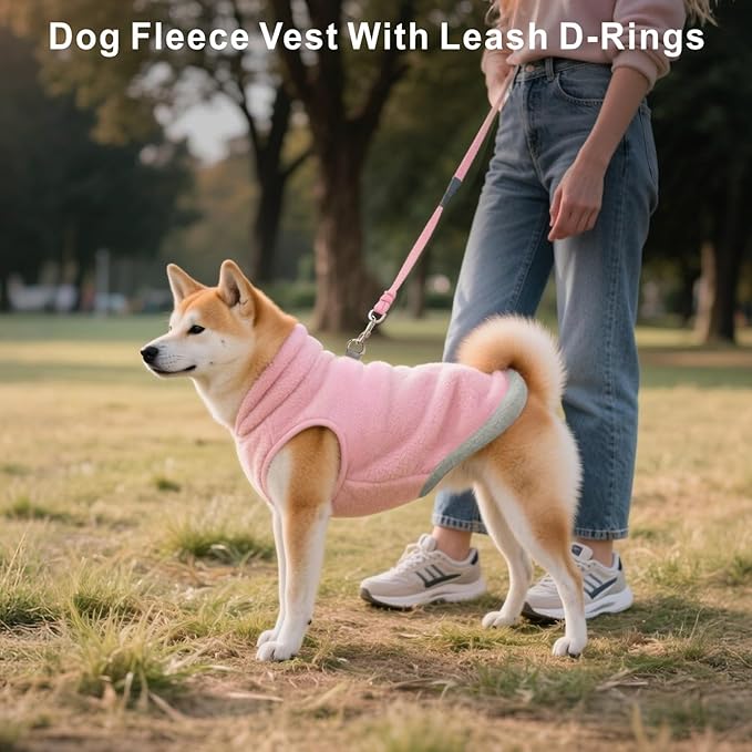 Idepet 2 Pack Dog Fleece Vest Sweater Warm Pullover Jacket with D-Ring Leash Reflective Winter Coat Hoodie for Puppy Cat French Bulldog Pug Chihuahuas Yorkies Dachshunds(Purple&Pink,XX-Large)