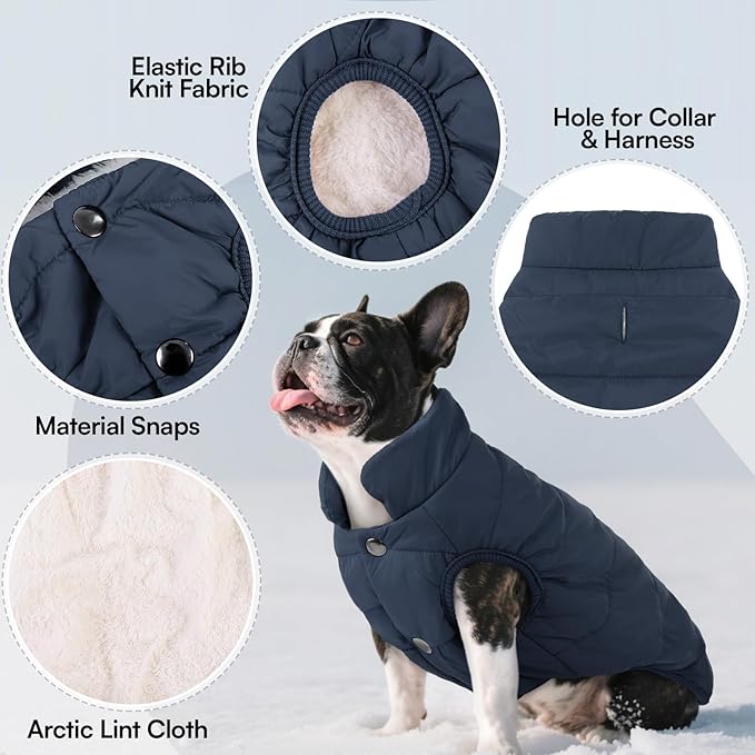 ASENKU Dog Winter Coat - Waterproof Windproof Dog Jacket, Warm Snowproof Doggie Puffer Vest for Cold Weather, Lightweight Snow Coats for Small Medium Large Dogs (3XL, Blue)