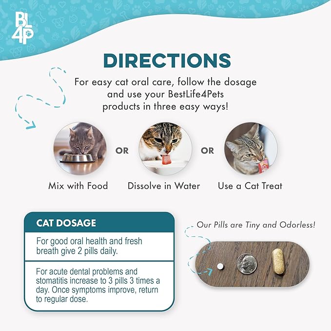 Cat Dental Care Supplement for Bad Breath, Tartar & Gum Support - Natural Cat Teeth Cleaning Oral Tablets Provide Eating & Gum Comfort, Teeth Wellness and Plaque Control, Tiny Dissolvable 400 Pills