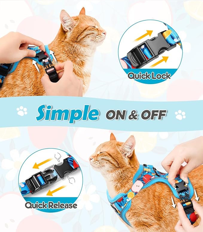 Halypet Cat Harness and Leash Set[MAX Safety 4th-Gen] Cute Escape Proof Vest Harness for Girl&Boy Cat Walking, Comfortable Adjustable Leash and Reflective Strips for Outdoor Kitten, XS Azure Floral