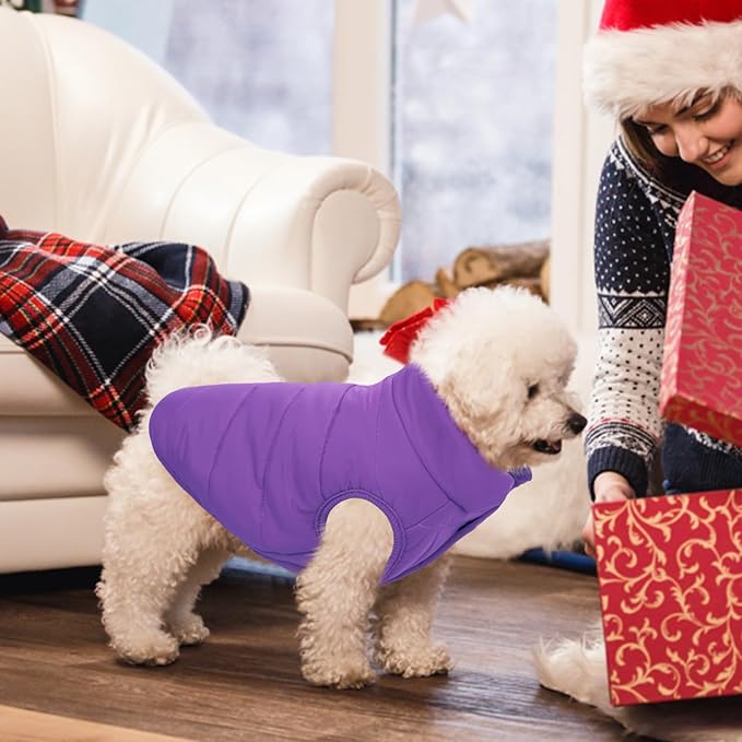 ASENKU Dog Winter Coat - Waterproof Windproof Dog Jacket, Warm Snowproof Doggie Puffer Vest for Cold Weather, Lightweight Snow Coats for Small Medium Large Dogs (Purple, XL)