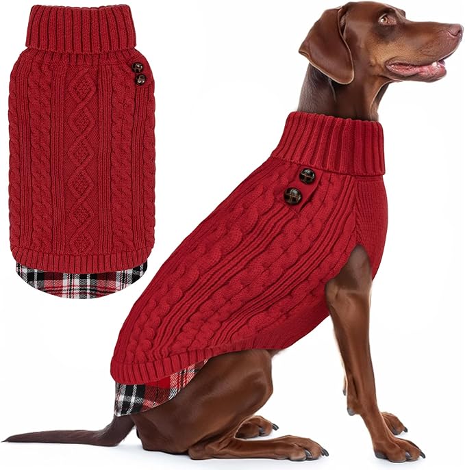 KYEESE Dog Sweater Soft Pullover Dog Sweaters for Medium Dogs Girl Warm Turtleneck for Fall Winter Cold Weather Medium Dogs Sweater with Gingham Patchwork Comfy Pet Coat